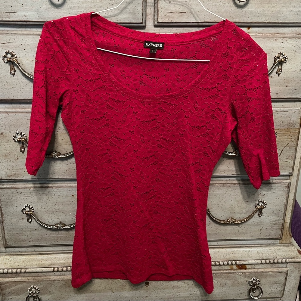 Express Small/Petite Red Long-Sleeve Women’s Shirt/Blouse
